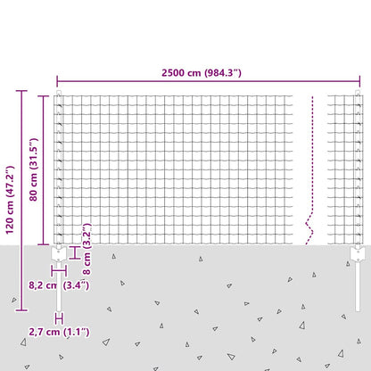 Welded Wire Fence 25 x 0.8 m (W x H) PVC-Coated Steel Grey Mesh