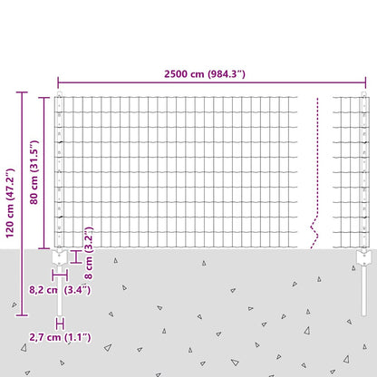 Welded Wire Fence 25 x 0.8 m (W x H) PVC-Coated Steel Grey Mesh