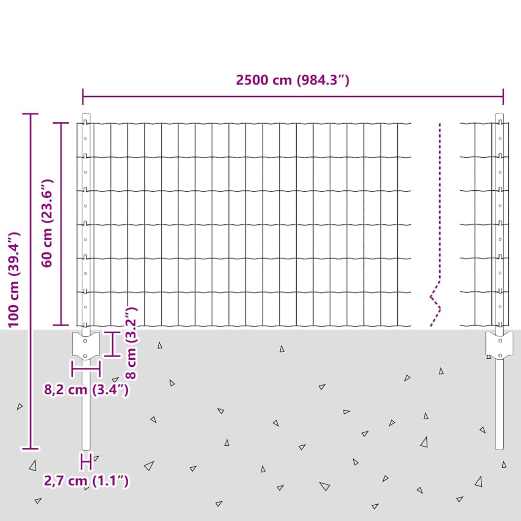 Welded Wire Fence 25 x 0.6 m (W x H) PVC-Coated Steel Grey Mesh