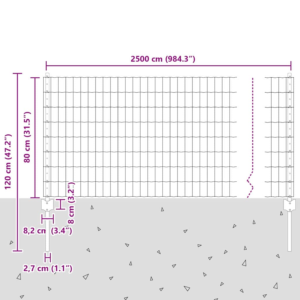 Welded Wire Fence 25 x 0.8 m (W x H) PVC-Coated Steel Grey Mesh