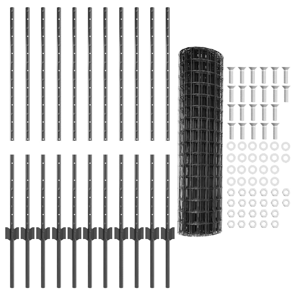 Welded Wire Fence 25 x 1 m (W x H) PVC-Coated Steel Grey Mesh