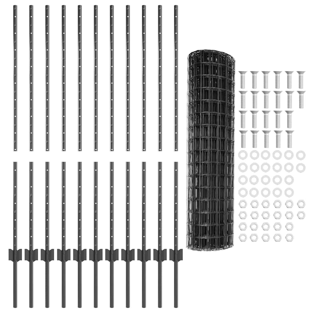 Welded Wire Fence 25 x 1.2 m (W x H) PVC-Coated Steel Grey Mesh