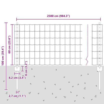 Welded Wire Fence 25 x 0.6 m (W x H) PVC-Coated Steel Grey Mesh