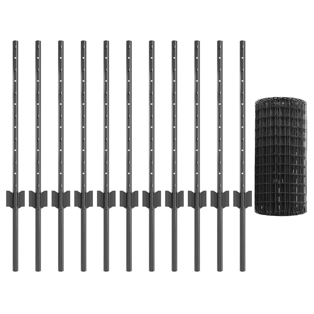 Welded Wire Fence 25 x 0.6 m (W x H) PVC-Coated Steel Grey Mesh