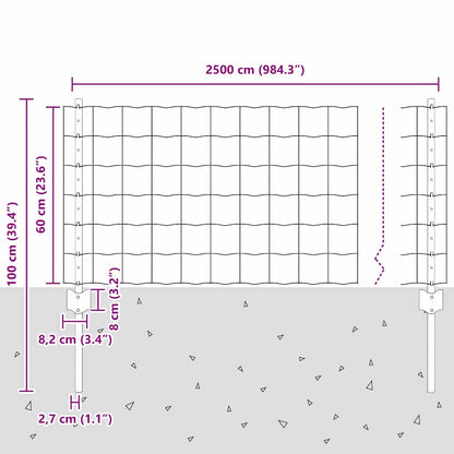 Welded Wire Fence 25 x 0.6 m (W x H) PVC-Coated Steel Grey Mesh