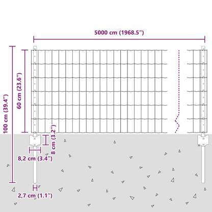 Welded Wire Fence 50 x 0.6 m (W x H) PVC-Coated Steel Grey Mesh