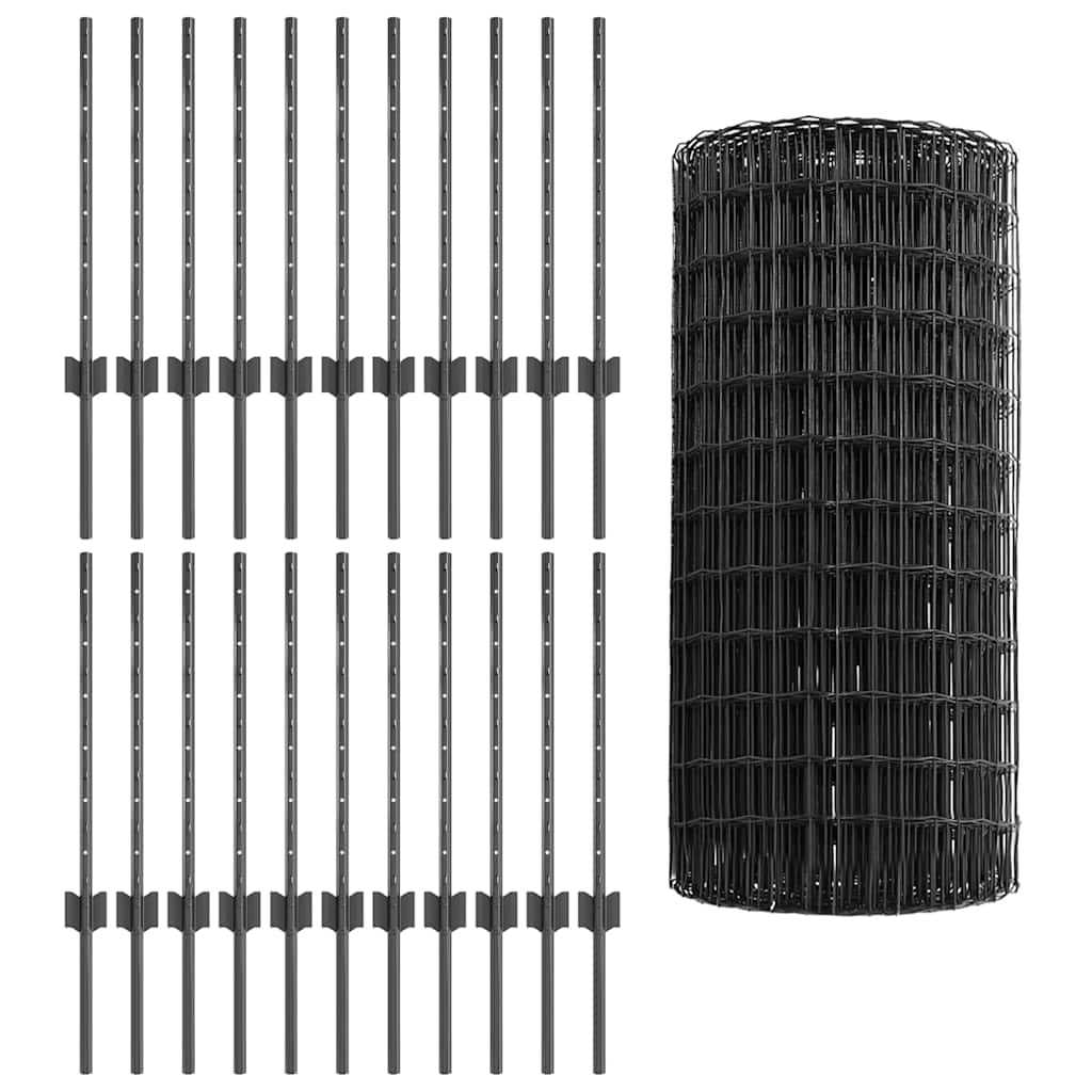 Welded Wire Fence 50 x 0.6 m (W x H) PVC-Coated Steel Grey Mesh