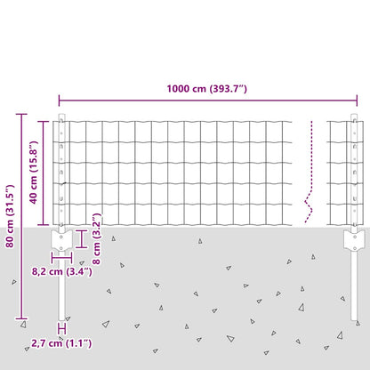 Welded Wire Fence 10 x 0.4 m (W x H) PVC-Coated Steel Grey Mesh