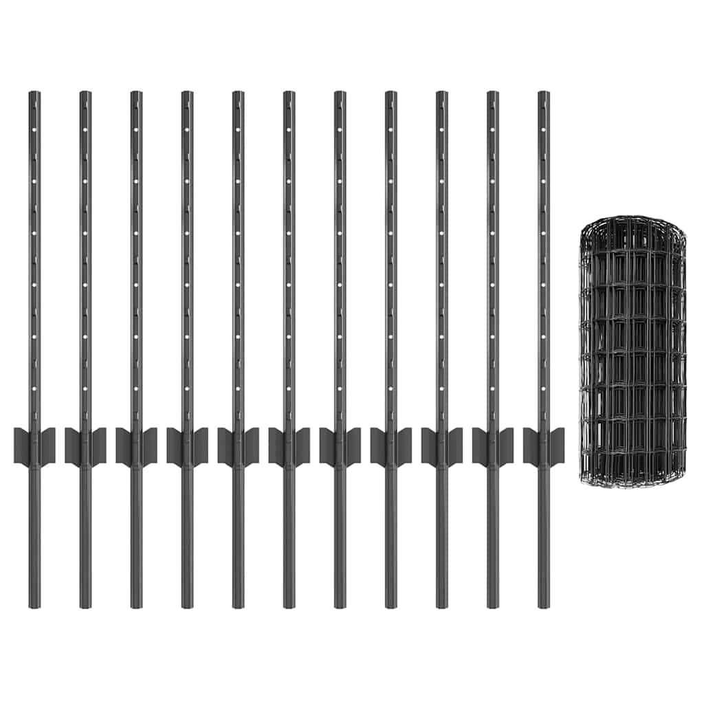 Welded Wire Fence 25 x 0.6 m (W x H) PVC-Coated Steel Grey Mesh