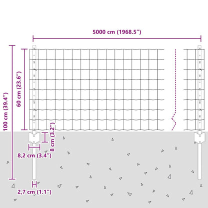 Welded Wire Fence 50 x 0.6 m (W x H) PVC-Coated Steel Grey Mesh