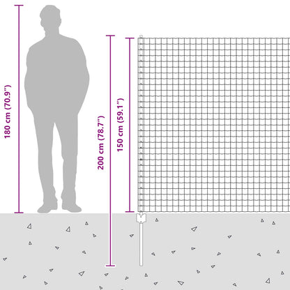 Fence with Post Silver 1.5 x 10 m Steel