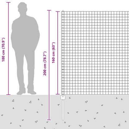 Fence with Post Silver 1.6 x 10 m Steel