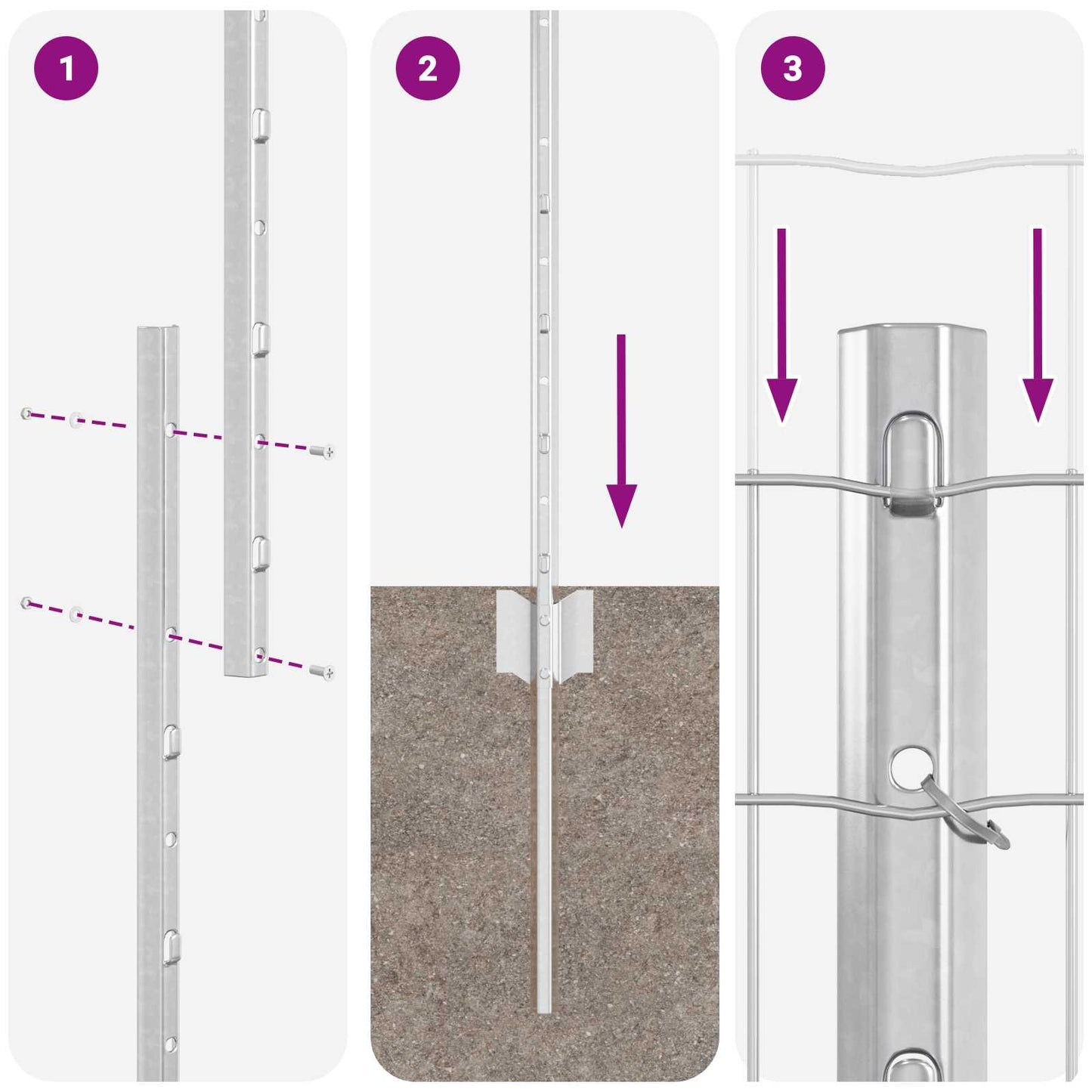 Fence with Post Silver 1.5 x 10 m Steel