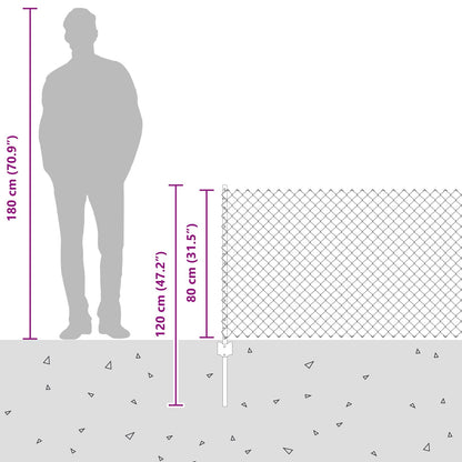 Chain Link Fence with Post 10 x 0.8 m (W x H) PVC-Coated Steel