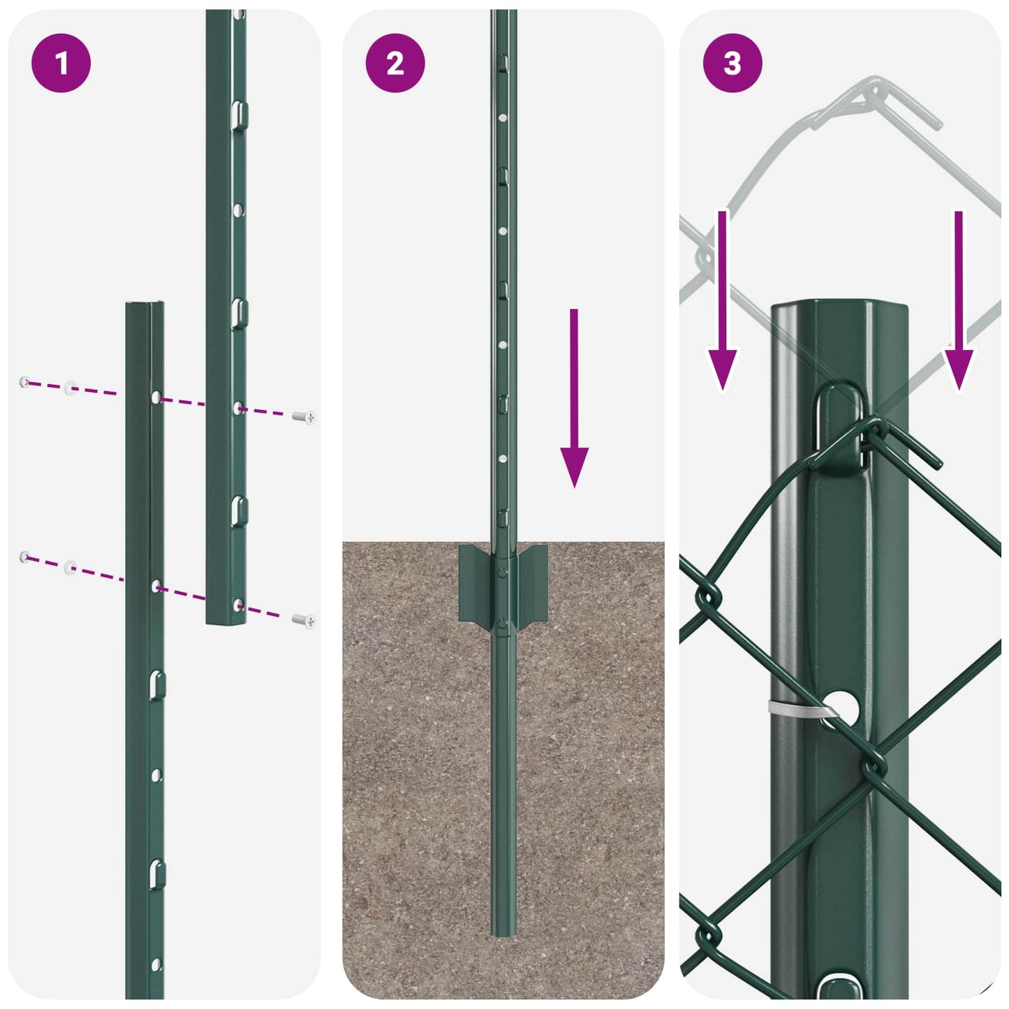 Chain Link Fence with Post 10 x 1 m (W x H) PVC-Coated Steel