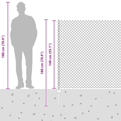 Chain Link Fence with Post 10 x 1.4 m (W x H) PVC-Coated Steel