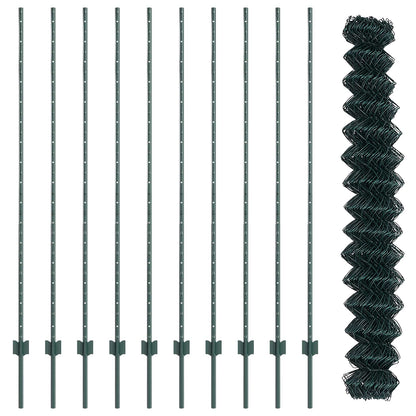 Chainlink Fence with Post 10 x 1.6 m PVC-Coated Steel Green