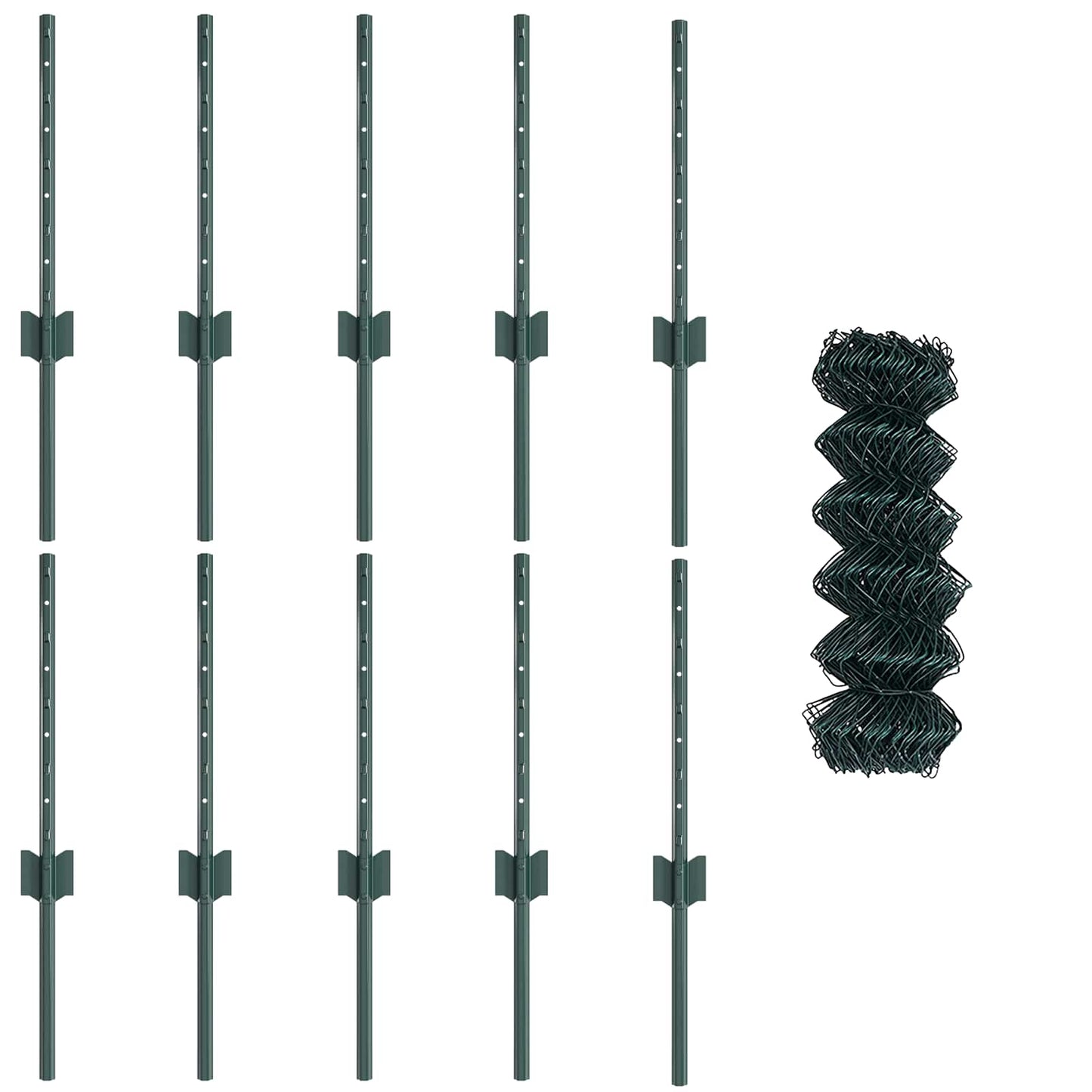 Chainlink Fence with Post 10 x 0.4 m PVC-Coated Steel Green
