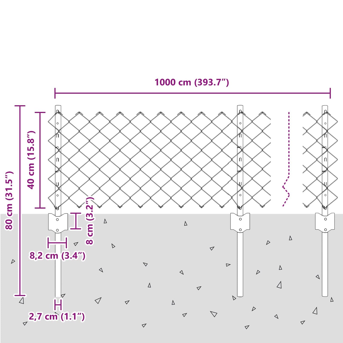 Chainlink Fence with Post 10 x 0.4 m PVC-Coated Steel Green