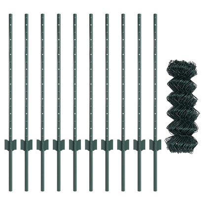 Chainlink Fence with Post 10 x 0.8 m PVC-Coated Steel Green