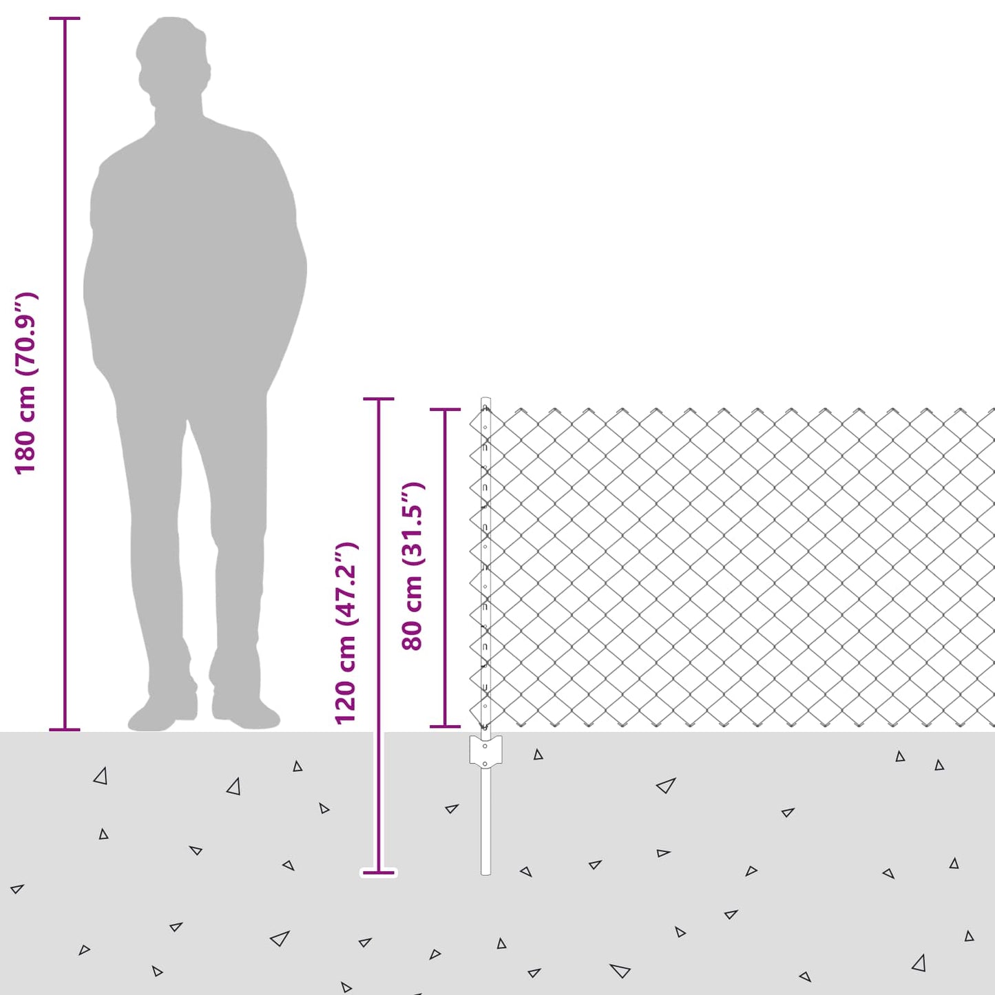 Chain Link Fence with Post 10 x 0.8 m (W x H) PVC-Coated Steel