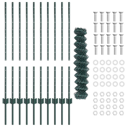 Chainlink Fence with Post 10 x 1 m PVC-Coated Steel Green Mesh