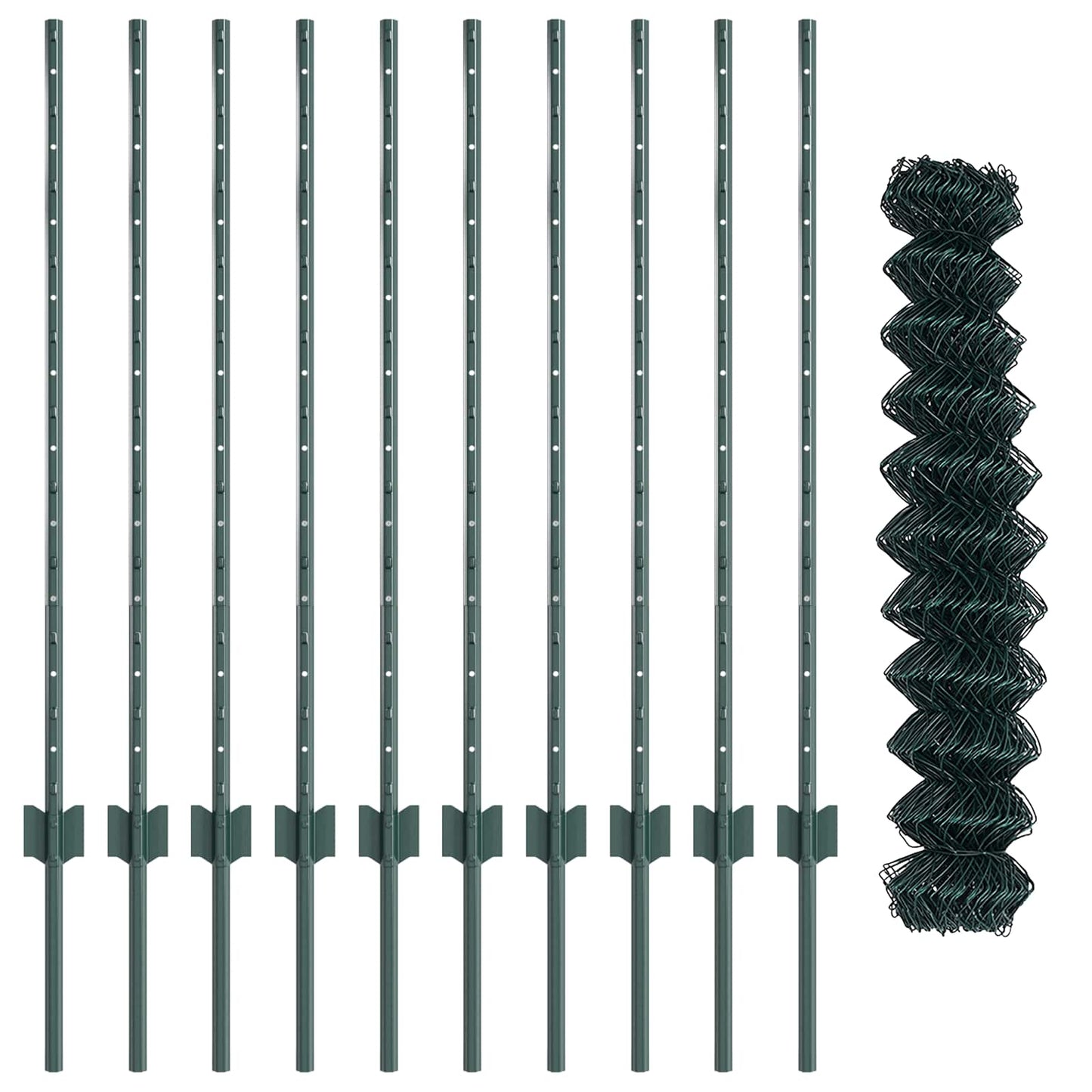 Chainlink Fence with Post 10 x 1 m PVC-Coated Steel Green Mesh