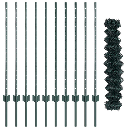 Chainlink Fence with Post 10 x 1 m PVC-Coated Steel Green Mesh