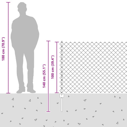 Chain Link Fence with Post 10 x 1 m (W x H) PVC-Coated Steel