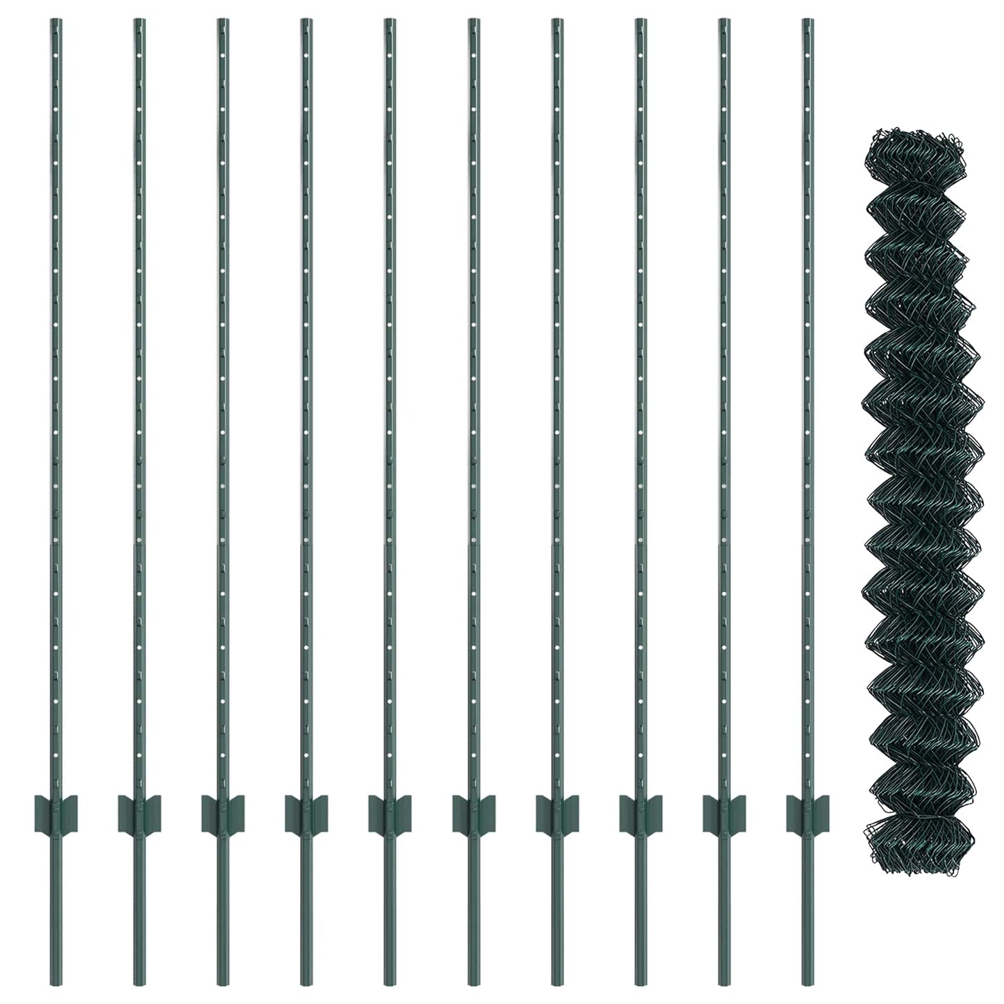 Chainlink Fence with Post 10 x 1.4 m PVC-Coated Steel Green