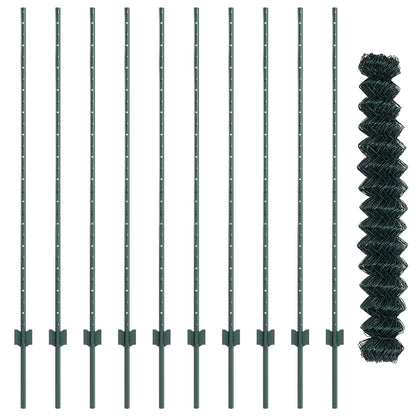 Chainlink Fence with Post 10 x 1.4 m PVC-Coated Steel Green