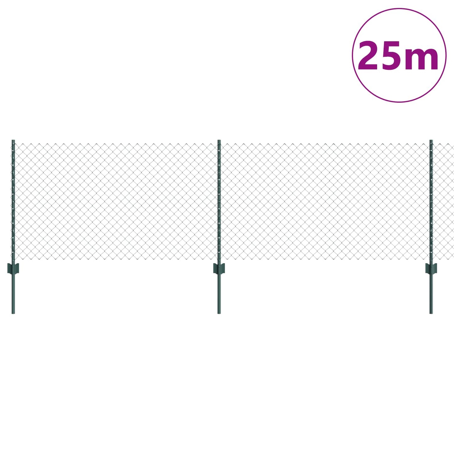 Chain Link Fence with Post 25 x 0.8 m (W x H) PVC-Coated Steel
