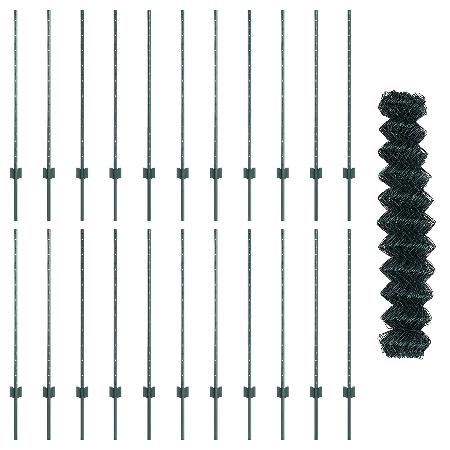 Chainlink Fence with Post 25 x 1 m PVC-Coated Steel Green Mesh