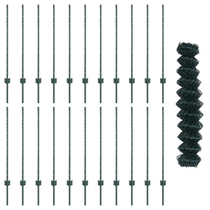 Chainlink Fence with Post 25 x 1 m PVC-Coated Steel Green Mesh