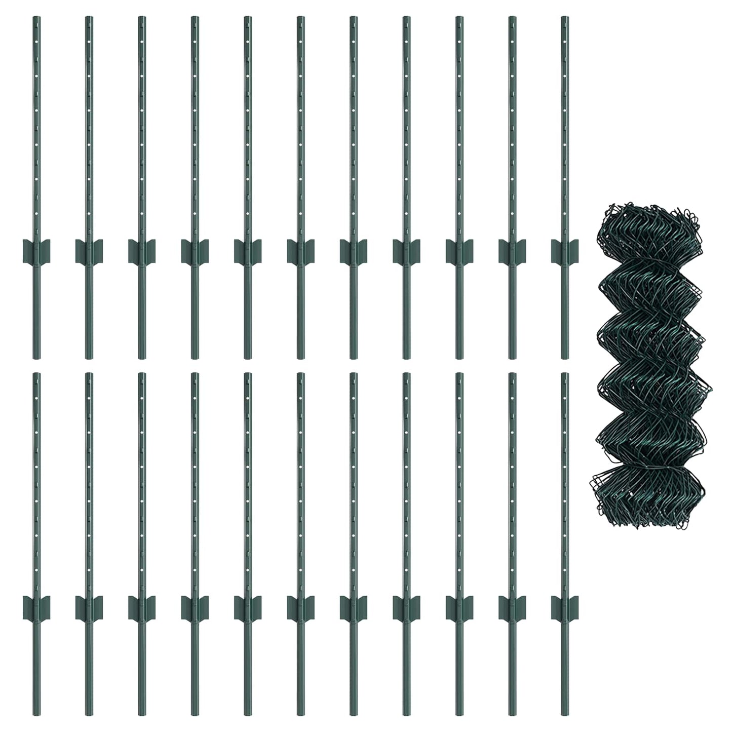 Chainlink Fence with Post 25 x 0.6 m PVC-Coated Steel Green