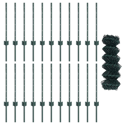 Chainlink Fence with Post 25 x 0.6 m PVC-Coated Steel Green