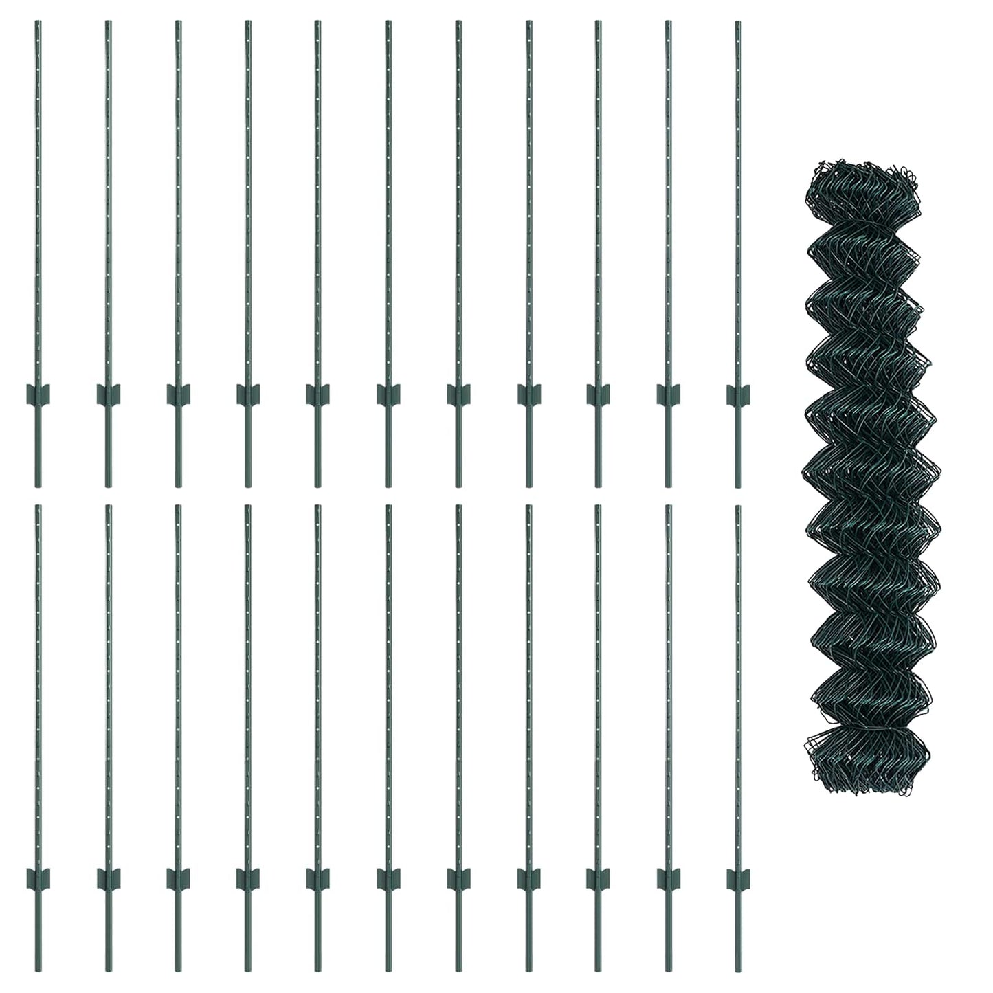 Chainlink Fence with Post 25 x 1.2 m PVC-Coated Steel Green