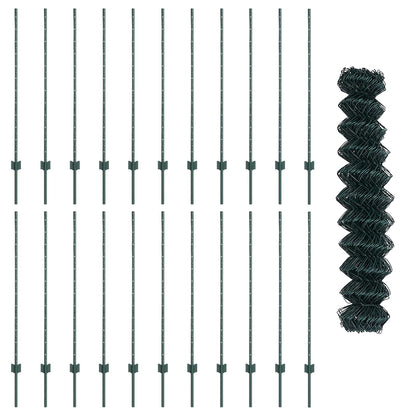 Chainlink Fence with Post 25 x 1.2 m PVC-Coated Steel Green