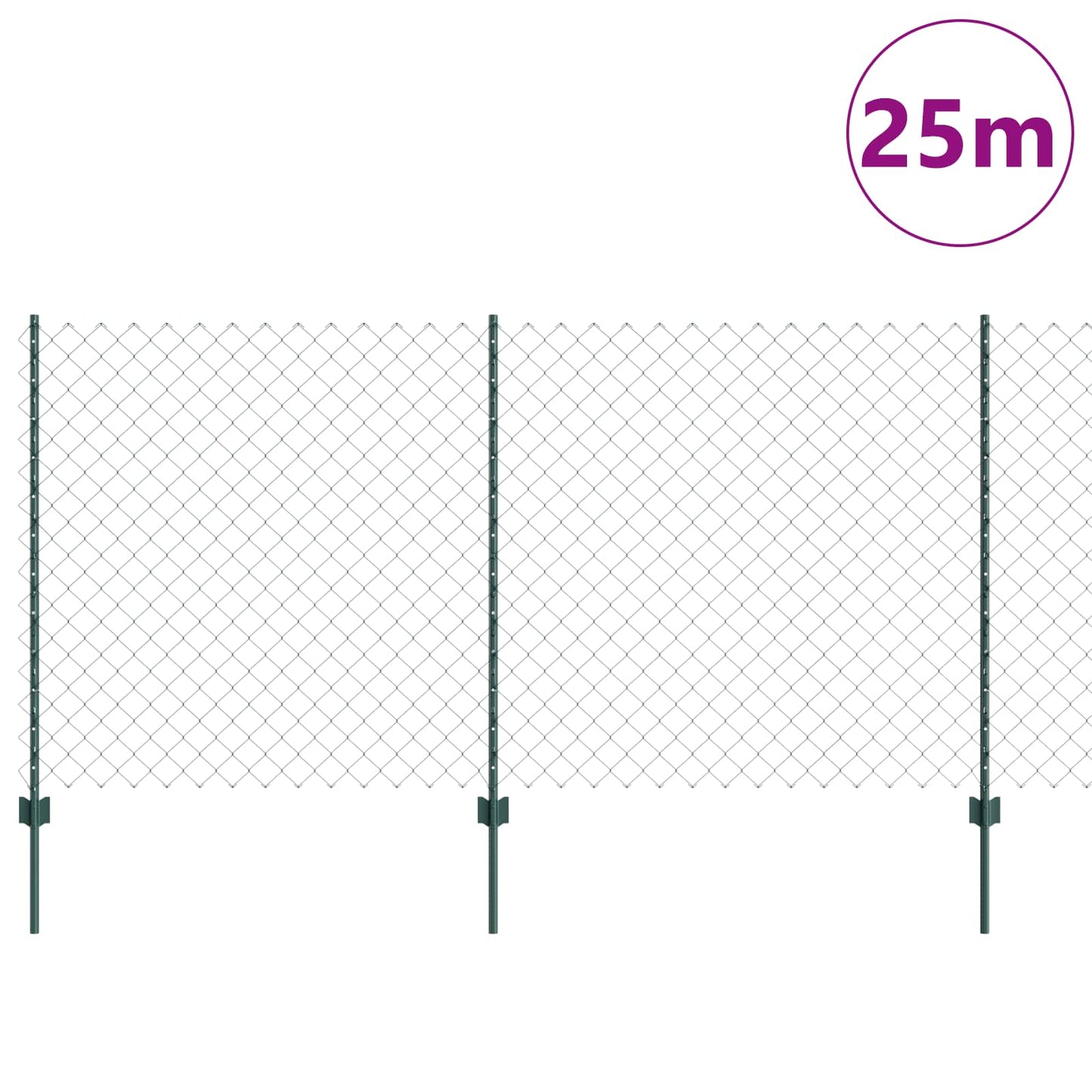 Chainlink Fence with Post 25 x 1.2 m PVC-Coated Steel Green
