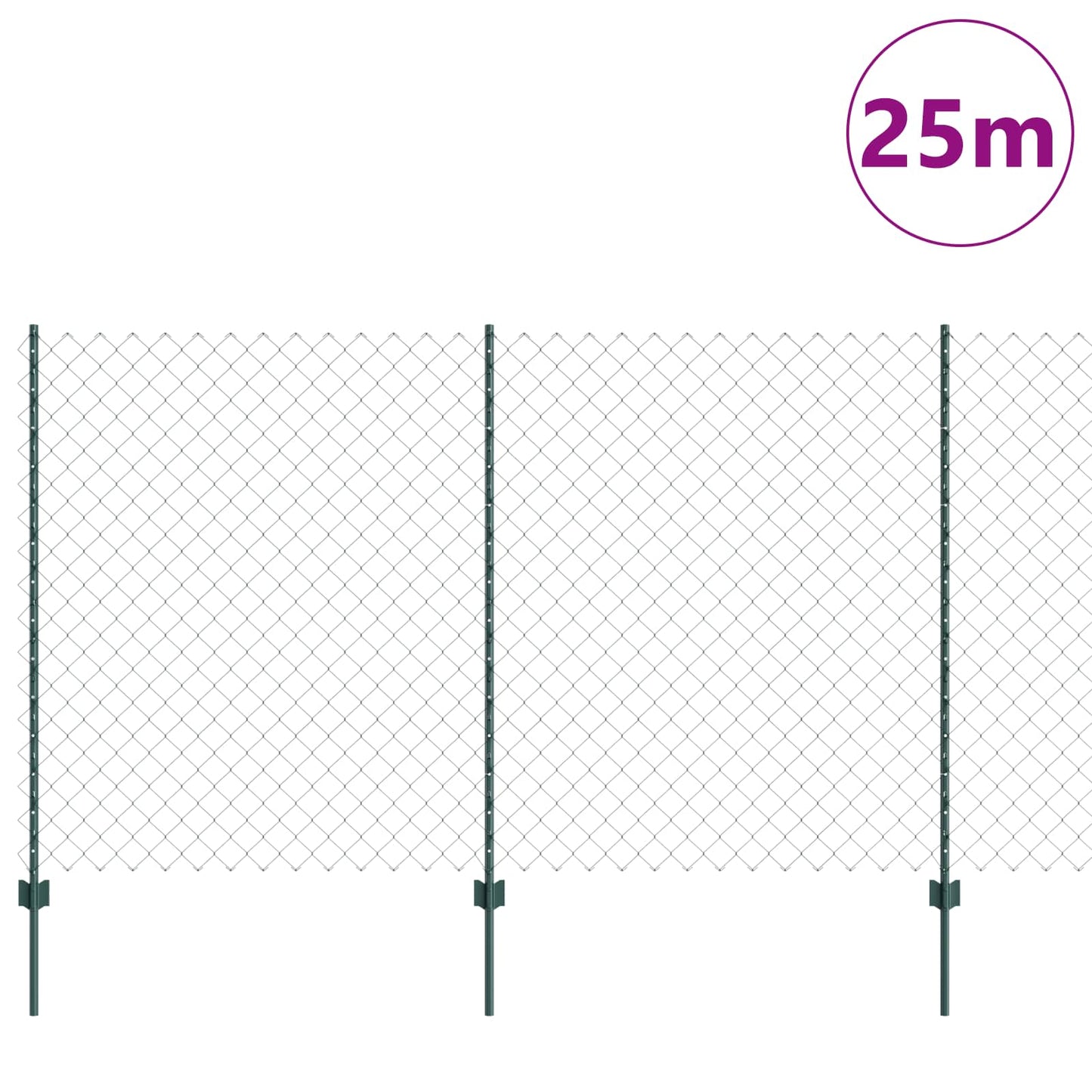 Chain Link Fence with Post 25 x 1.4 m (W x H) PVC-Coated Steel