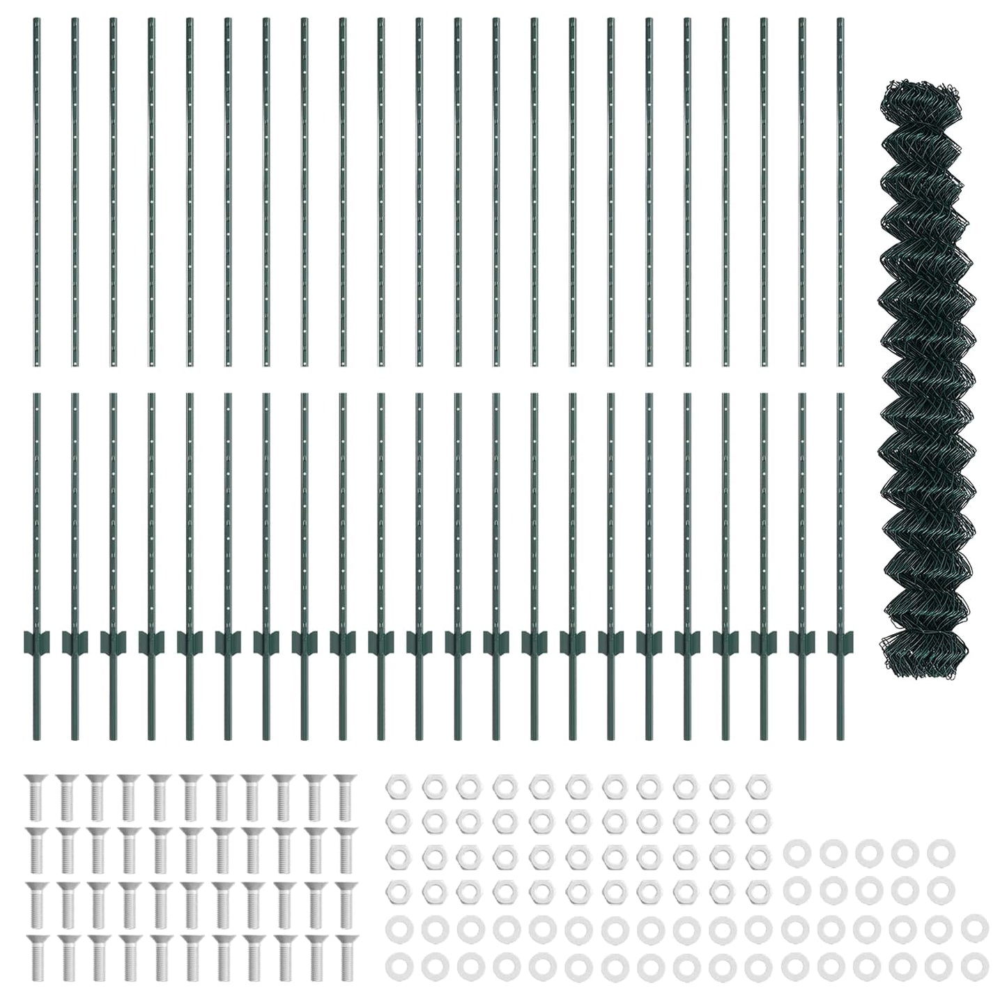 Chainlink Fence with Post 25 x 1.6 m PVC-Coated Steel Green
