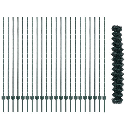 Chainlink Fence with Post 25 x 1.6 m PVC-Coated Steel Green
