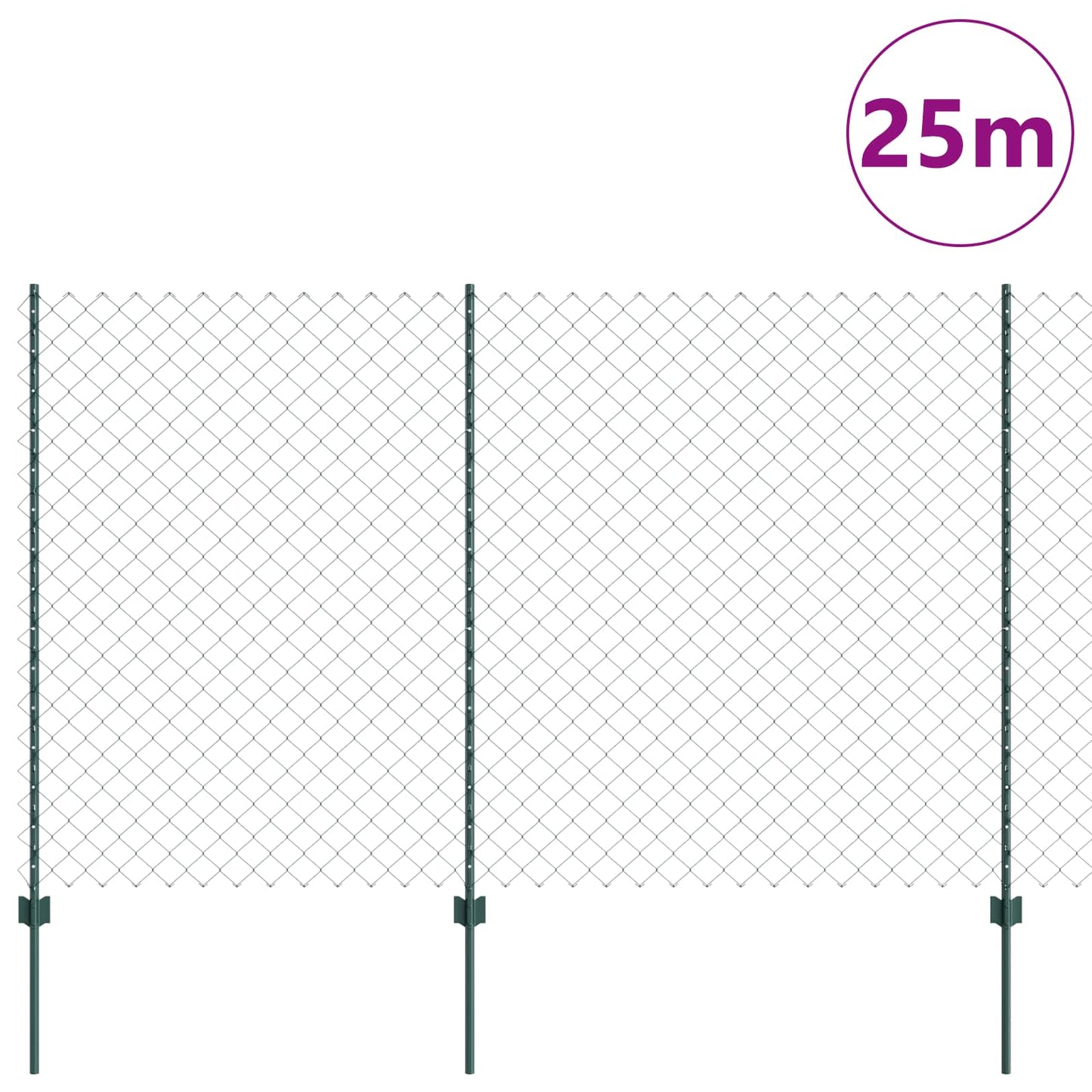 Chain Link Fence with Post 25 x 1.6 m (W x H) PVC-Coated Steel