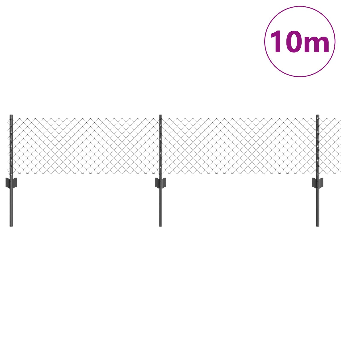Chain Link Fence with Post 10 x 0.4 m (W x H) PVC-Coated Steel