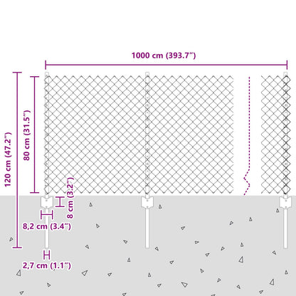 Chainlink Fence with Post 10 x 0.8 m PVC-Coated Steel Grey Mesh
