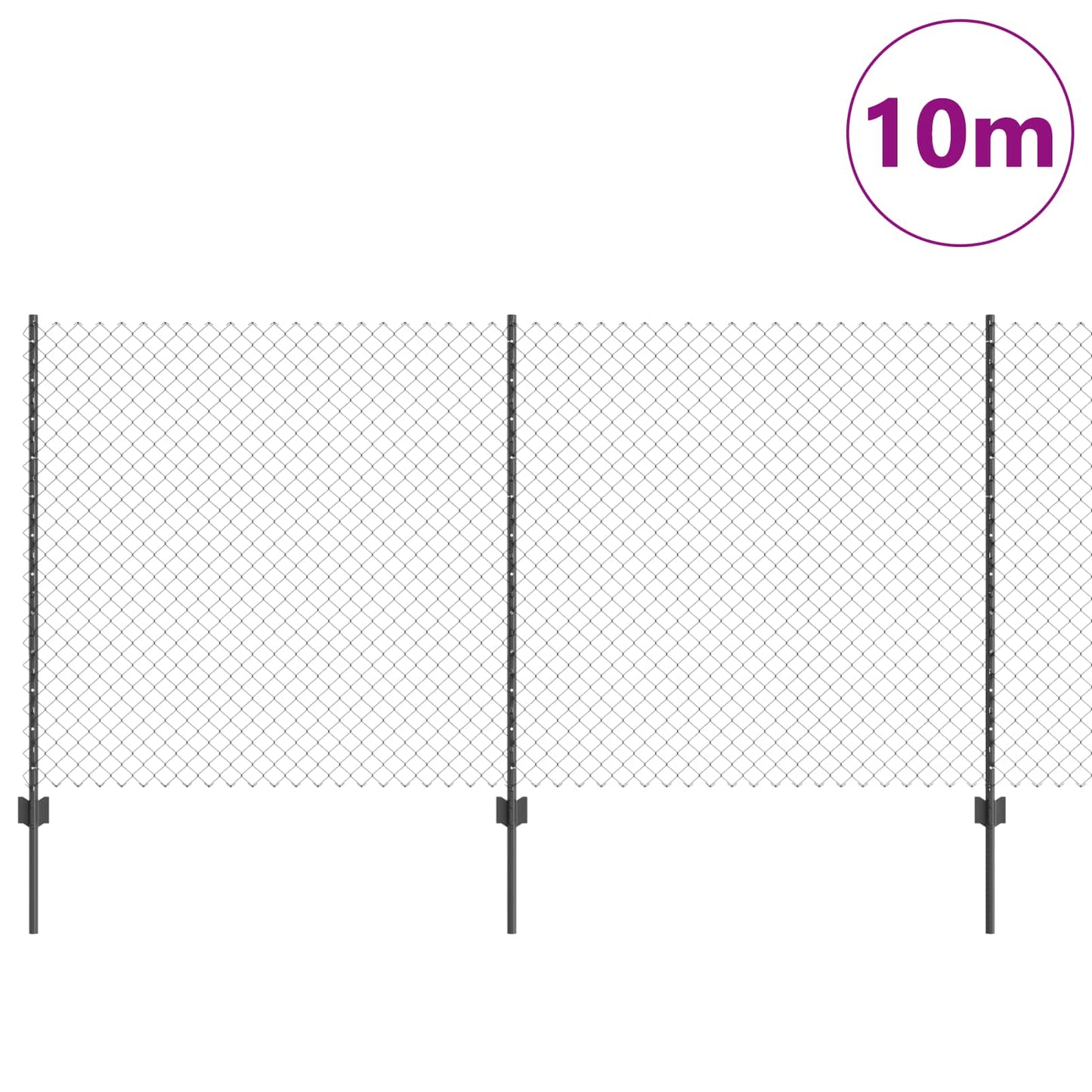 Chain Link Fence with Post 10 x 1.2 m (W x H) PVC-Coated Steel