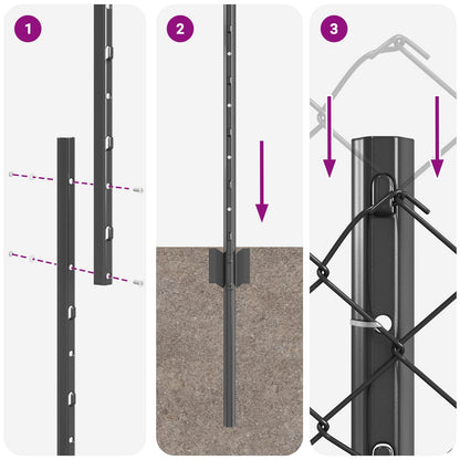 Chainlink Fence with Post 10 x 1.4 m PVC-Coated Steel Grey Mesh