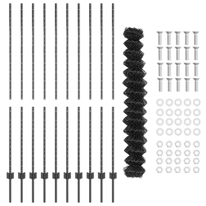 Chainlink Fence with Post 10 x 1.5 m PVC-Coated Steel Grey Mesh