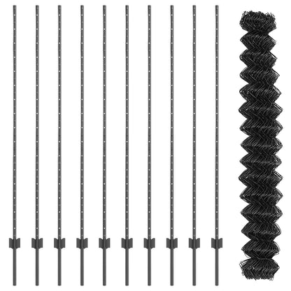 Chainlink Fence with Post 10 x 1.5 m PVC-Coated Steel Grey Mesh