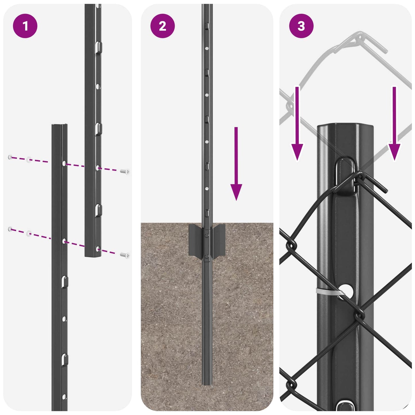 Fence with Post Grey 1.5 x 10 m Steel and PVC